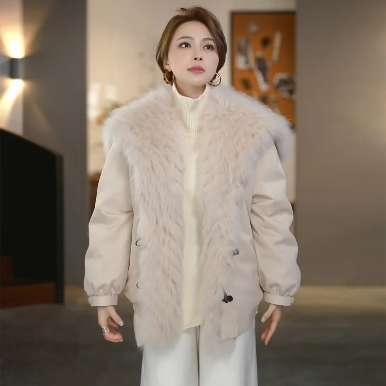 溶溶【初恋】RONGRONG 90白鹅绒进口芬兰狐狸毛领鹅绒服186-Q5171