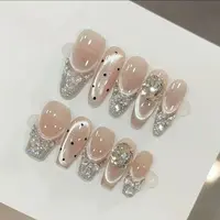 【星河之泪】新款纯手工穿戴甲猫眼带钻美甲贴长款显白百搭美甲