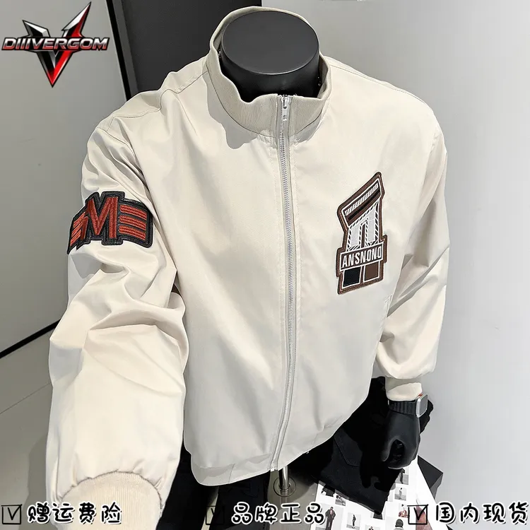DIIIVERGOM港风新款秋季男士立领机车夹克衫贴标刺绣宽松休闲外套