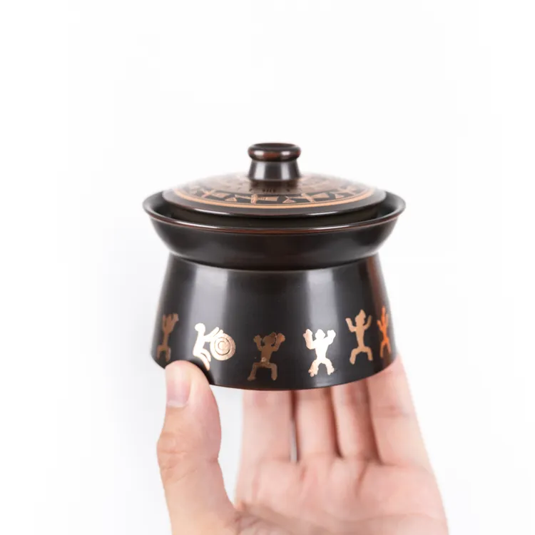 铜鼓花山盖碗 150ml 广西坭兴陶全手工茶具