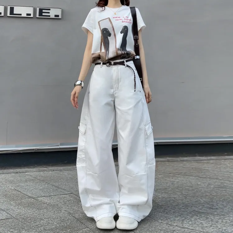 55669高腰牛仔裤爆款新款春夏时尚女裤撞明线结构设计休闲长裤子