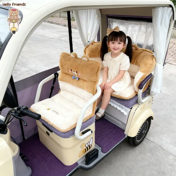 电动三轮车冬季坐垫靠背一体保暖屁垫卡通毛绒汽车坐垫椅垫防滑垫