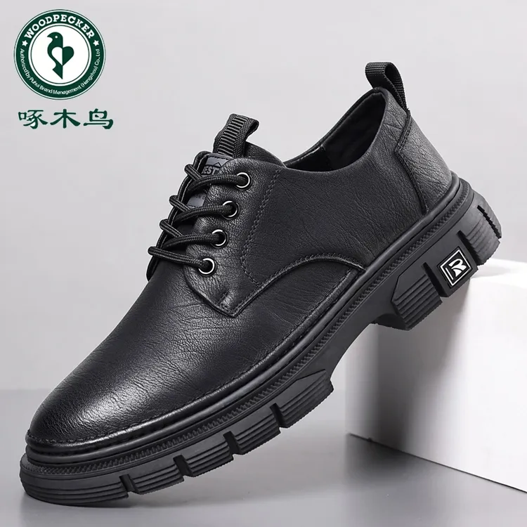 啄木鸟男鞋2025秋季新款商务真皮软底透气休闲鞋子工装皮鞋男款