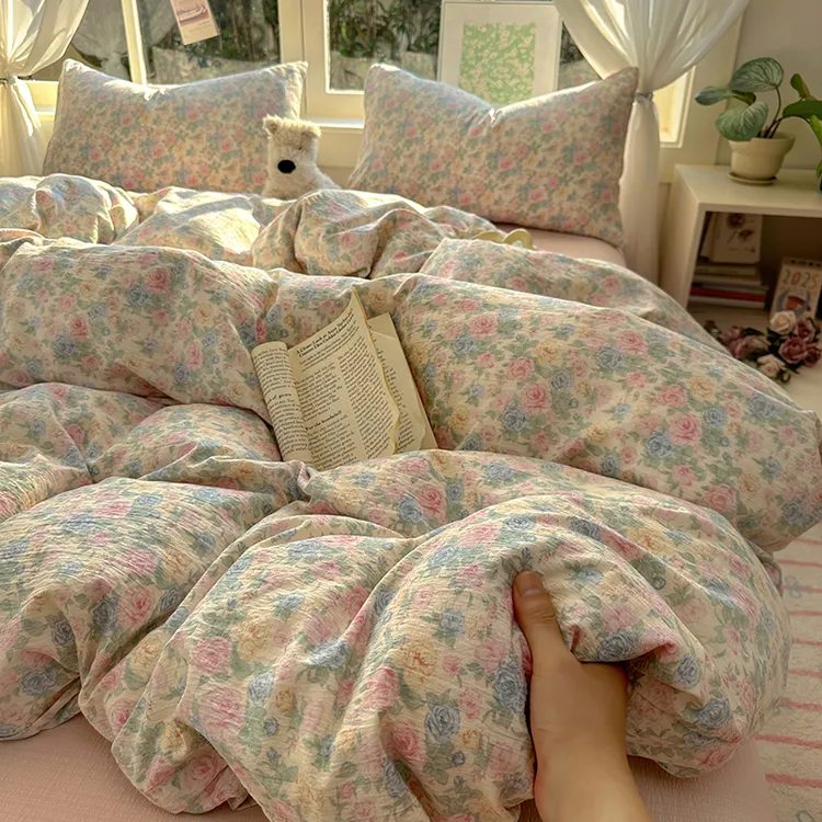 母婴a类超柔双层纱亲肤四件套卡通小碎花网红单人学生宿舍三件套