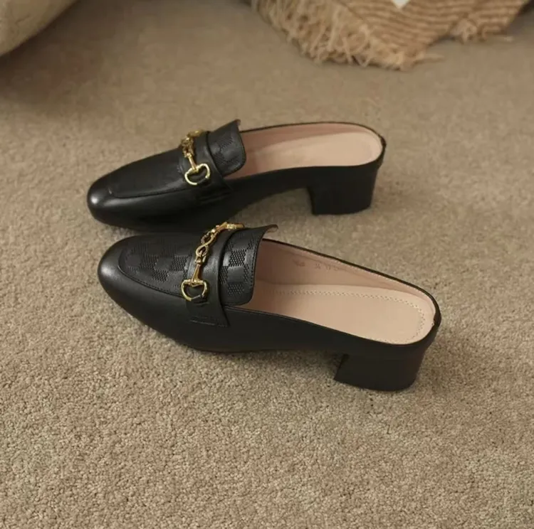 【翘颜品牌】2025夏季新款时尚百搭舒适格子纹半托女鞋7688