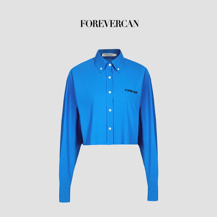 FOREVERCAN“蓝调时分”复古学院风克莱因蓝百搭长袖衬衫ST57181
