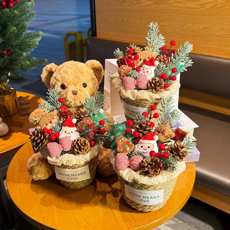 圣诞节礼物抱抱桶小熊麋鹿玩偶花束送女朋友女生儿童闺蜜创意礼品