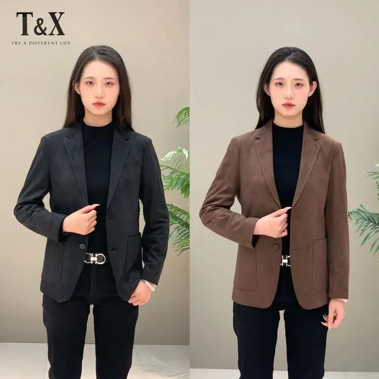 T&X/梯形男装秋季高级感麂皮绒休闲西装外套简约商务休闲款（0018）