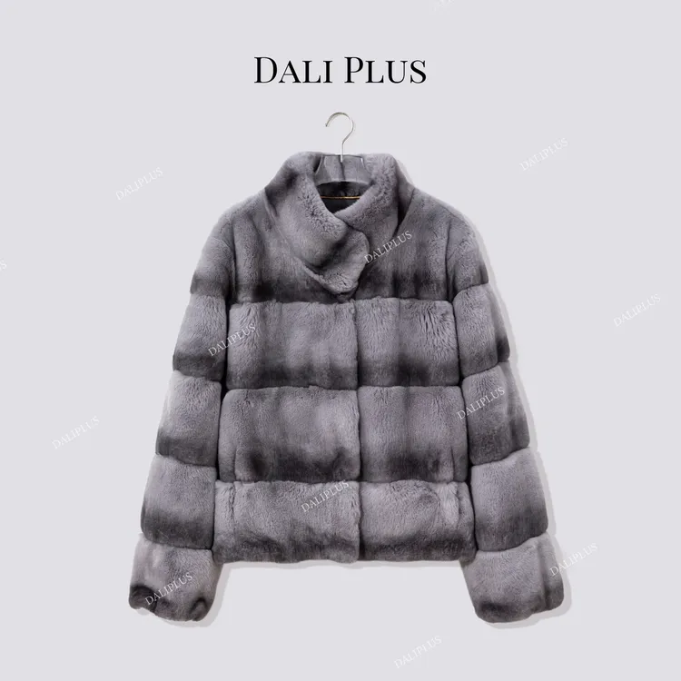 DALI PLUS“进口青蓝灰獭兔毛皮草‘’横排皮草外套-D5MM3336