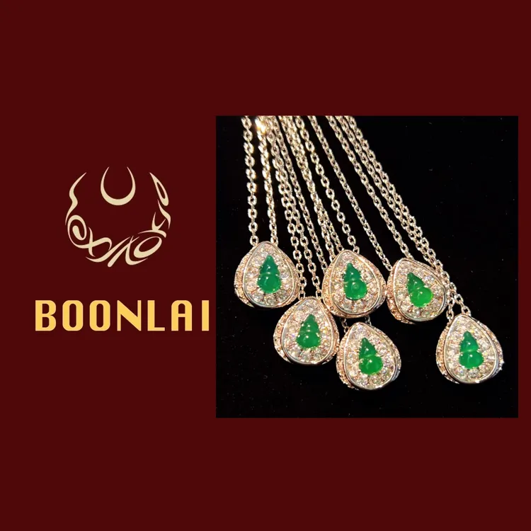 铜合金项链 Boonlai 银色满钻内嵌绿色小葫芦项链1345