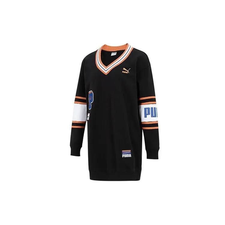 PUMA/彪马女子裙V领撞色领口长袖时尚透气卫衣运动连衣裙677380