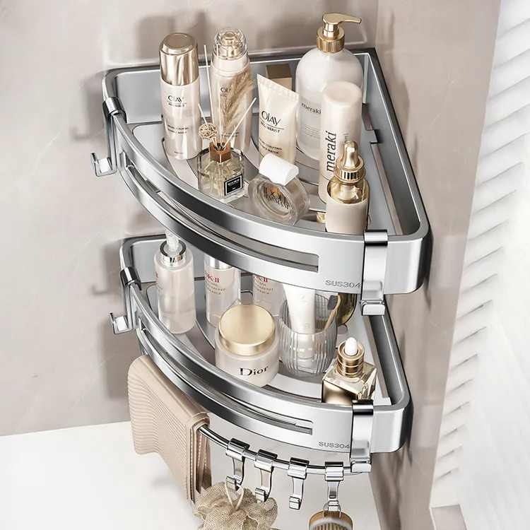304不锈钢浴室置物架免打孔卫生间三角架壁挂淋浴房厕所角篮收纳