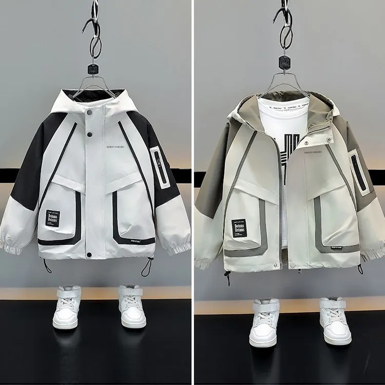 中大童新款春洋气儿童户外防水时尚风衣帅气男孩森系聚酯纤维冲