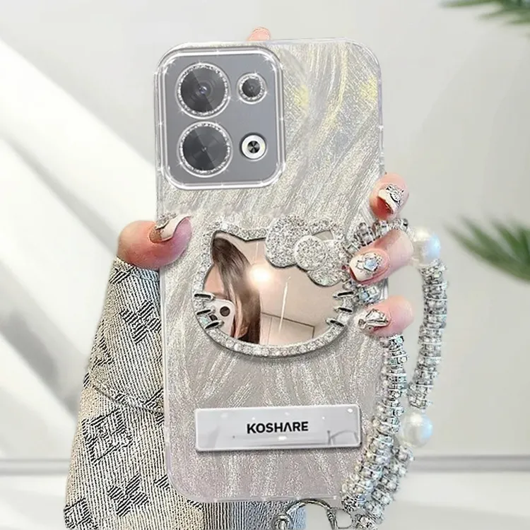 带镜头膜OPPOReno9Pro+手机壳全包防摔reno9pro+软壳羽纱kt猫镜子