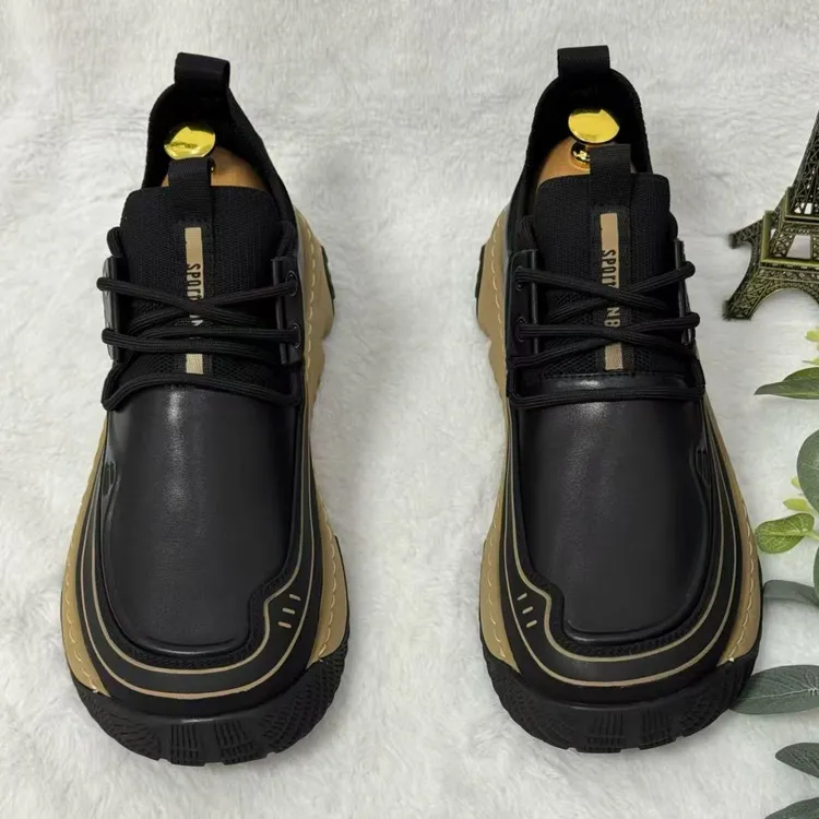 D99男鞋爆款时尚休闲皮鞋百搭舒适潮流厚底低帮工作透气软底潮鞋