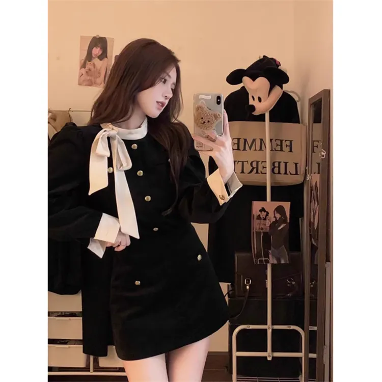 秋装搭配一整套富家千金风连衣裙miu系穿搭韩剧女主小香两件套装