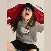 辰辰妈【大脸猫】女童正版KT猫莱赛尔T恤儿童卡通短袖上衣8449DH