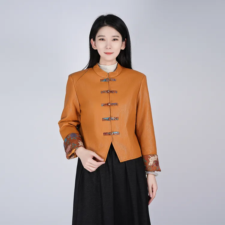 浒城古娘2025中国风纯色短款长袖秋季新款气质通勤外套WH05007617
