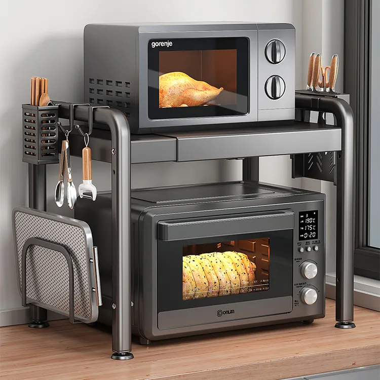 优勤厨房微波炉置物架烤箱电饭煲台面多功能架子一体伸缩多层收纳