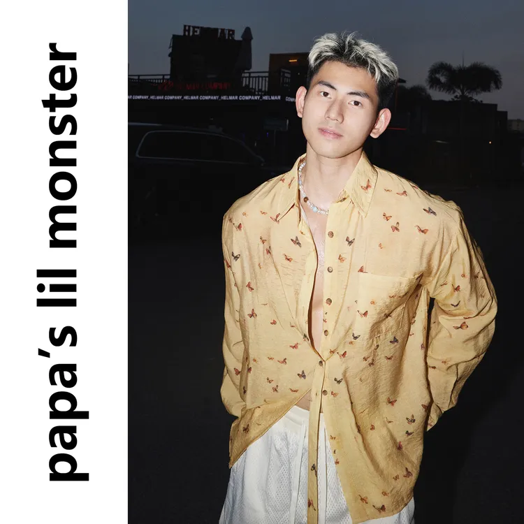 Papaslilmonster【蝶影留年】美式休闲蝴蝶满印设计感长袖衬衫男