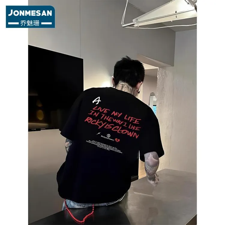 新款美式复古潮牌字母短袖T恤男夏季潮流痞帅半袖宽松纯棉上衣