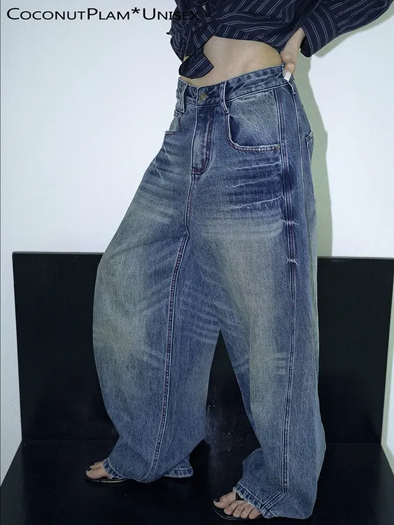 COCONUTPLAM*UNISEX “聚焦经典”复古撞色线迹宽松牛仔裤