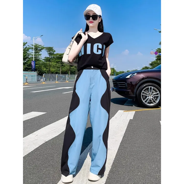 2025新款夏季时尚休闲套装洋气时髦宽松阔腿裤女装两件套抖音外穿