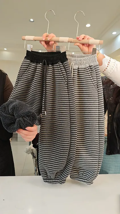 【850克加厚葵花绒】条纹运动裤宽松舒适皮筋口保暖-亲萌鱼-8849