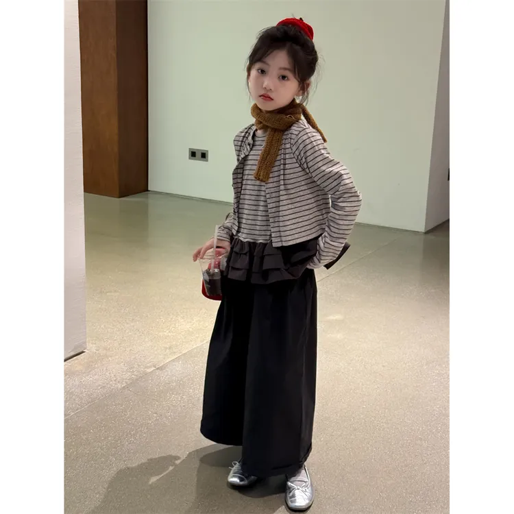 精选-91227-TBB花与寻女童阔腿裤2025秋季新款韩版儿童棉布裤子