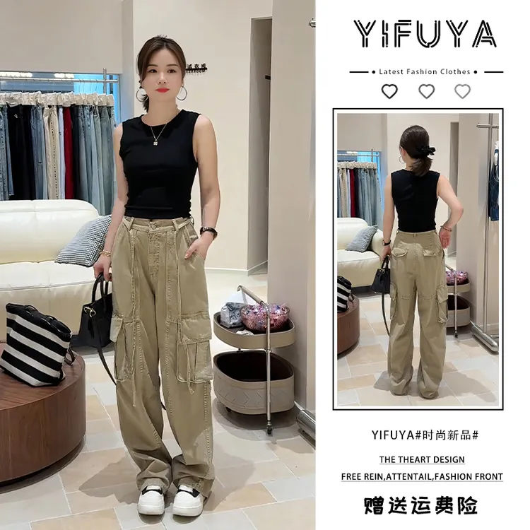 2025年夏季黑色背心咖色重工工装阔腿裤微胖显瘦气质减龄时尚套装