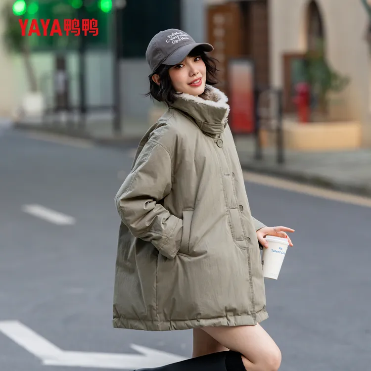 YAYA/鸭鸭羽绒服2025新款正品女款新国标90绒毛领派克服高级外套