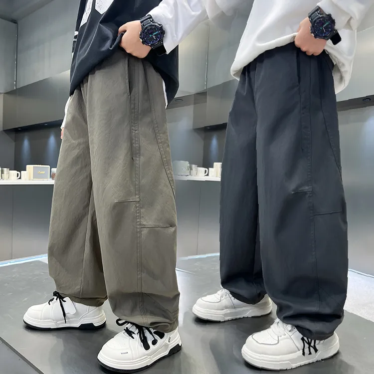 男童裤子春秋新款直筒男孩儿童休闲长裤中大童秋装季宽松纯色百搭