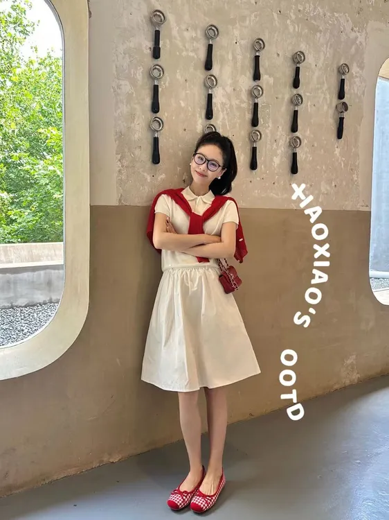 2025夏季新款韩系简约白色polo短袖上衣高腰百搭半身裙两件套装