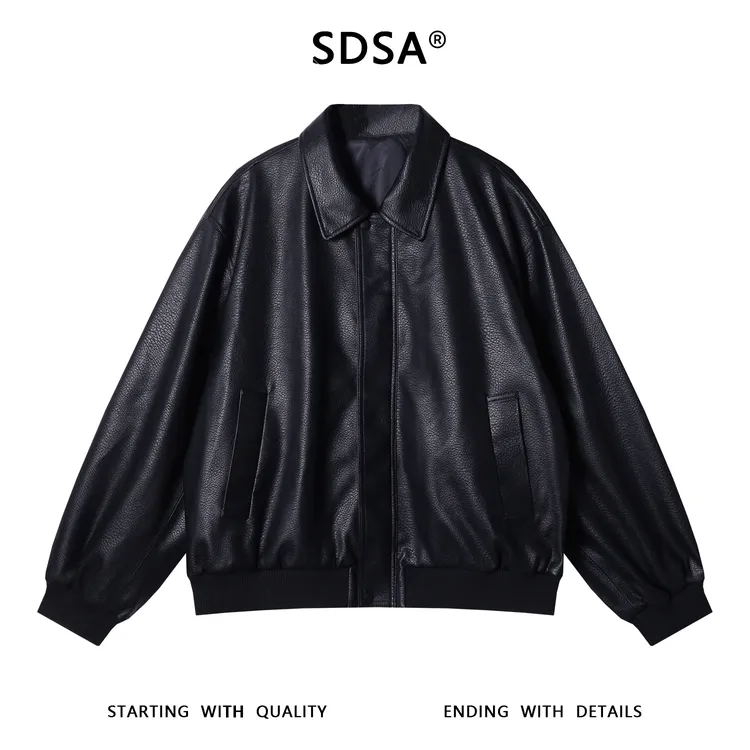 SDSA男士秋冬新款痞帅男装高级感纯色拉链皮衣夹克百搭时尚外语