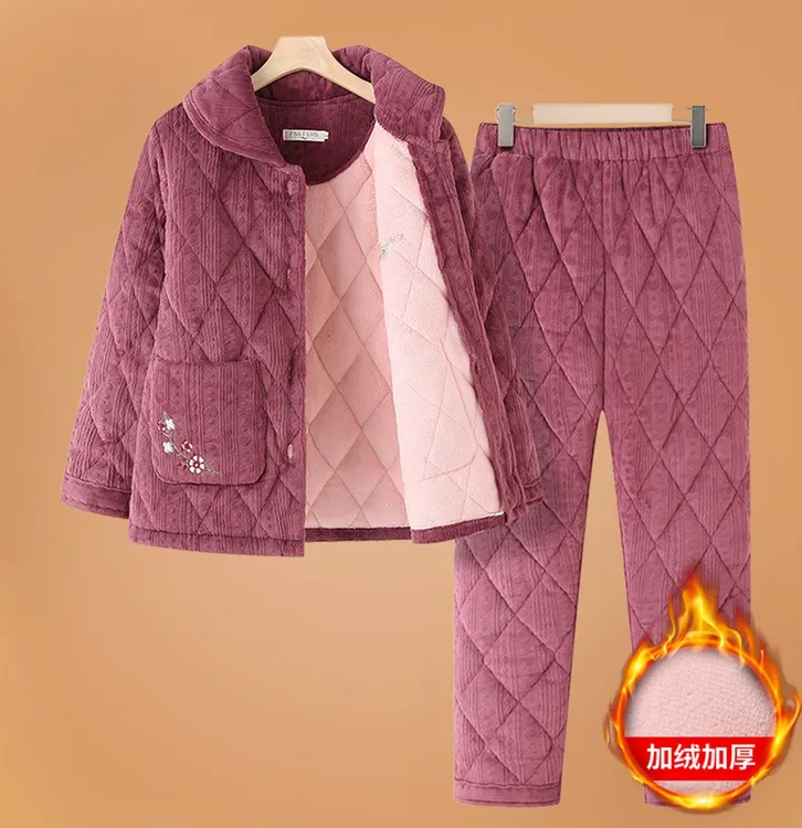 中老年人女冬装睡衣妈妈休闲保暖加绒加厚棉衣套装奶奶家居服外套