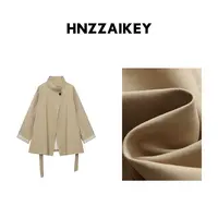  HNZZAIKEY 韩系气质一粒扣立领廓形显瘦小个子风衣外套 MQ0752