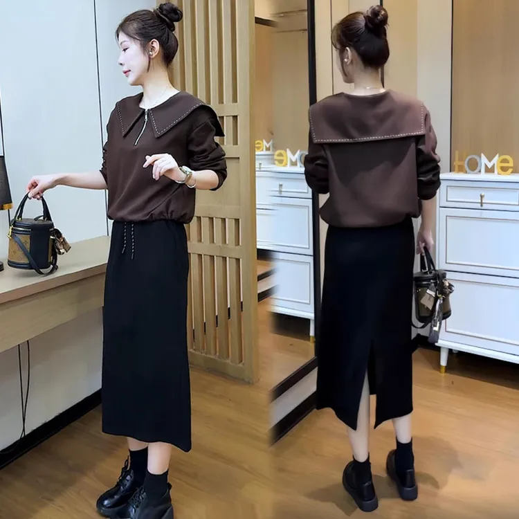 时尚套装裙女2025秋季新款时髦洋气娃娃领卫衣半身裙休闲两件套裙