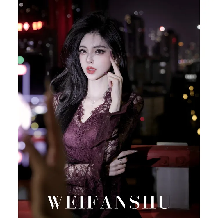 WEIFANSHU/魏凡舒【永夜玫瑰】秋冬新款性感御姐时髦蕾丝衬衫上衣