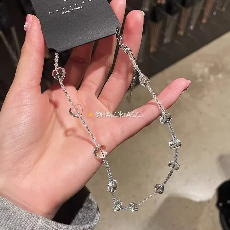 新款韩风闪耀水晶锁骨链女轻盈高级感透明几何心形串珠choker