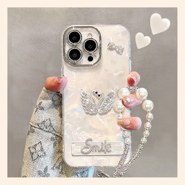 天鹅公仔适用苹果15华为vivo/oppo小米iPhone16精孔贝壳纹手机壳