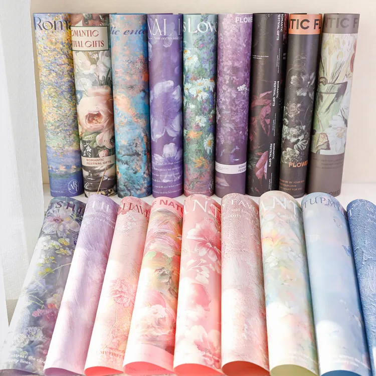 网红油画风包装纸梦境油画加厚牛皮纸西西里花卉鲜花包装花束材料