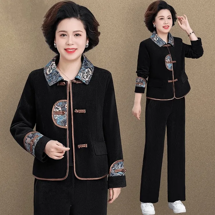 新中式妈妈春装外套新款国风复古套装中老年妇女春秋奶奶装两件套