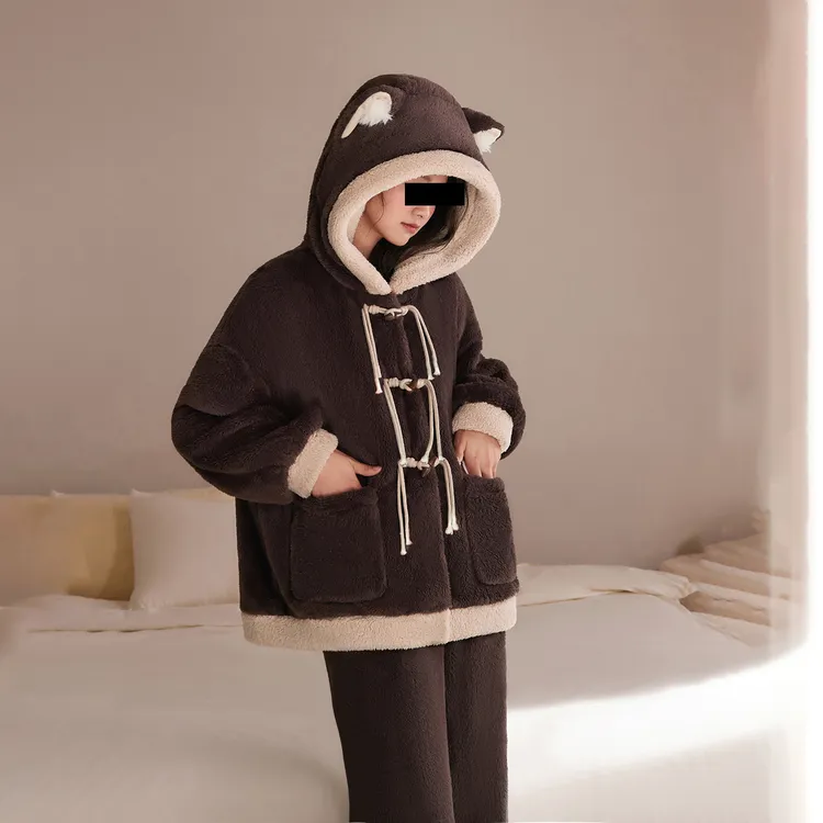 2025秋冬新品女款双面绒加厚睡衣套装珊瑚绒抗寒保暖家居服可外穿