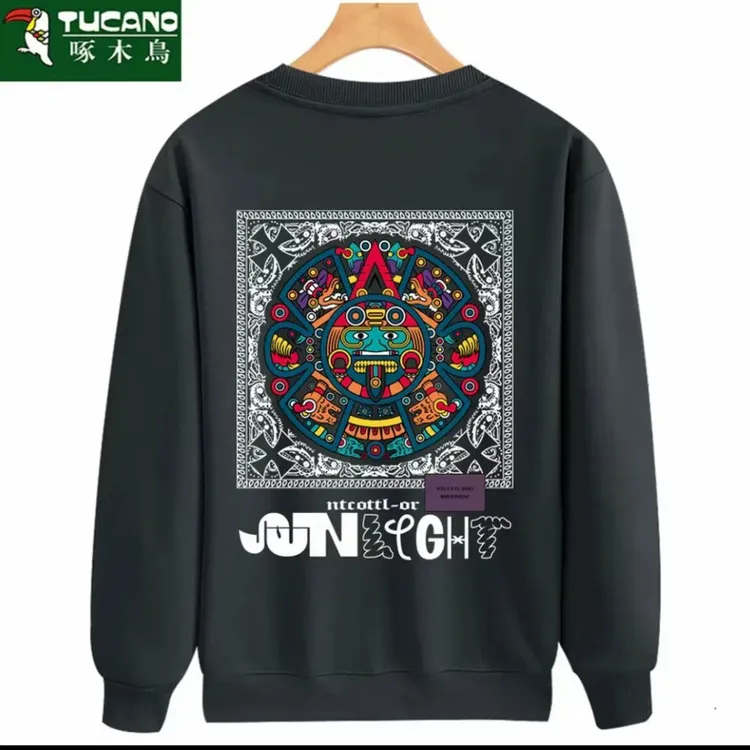 啄木鸟秋冬季男士圆领卫衣休闲潮流印花长袖宽松时尚大码国潮男装