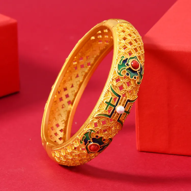 铜合金珐琅手镯 新款国潮国风单层蓝色手镯子传承轻奢古韵手饰品