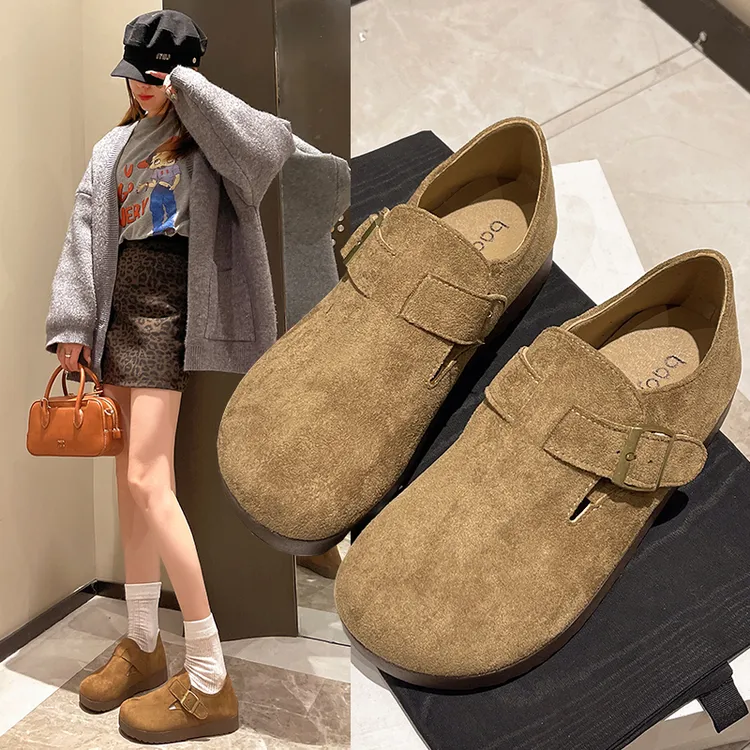 全包勃肯鞋女2025春秋新款一脚蹬懒人鞋复古博肯单鞋配裙子豆豆鞋