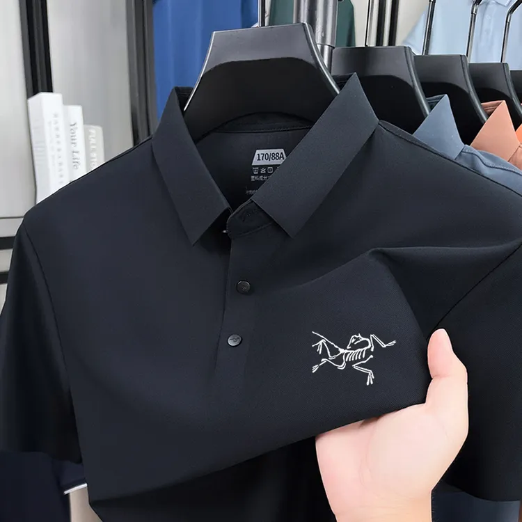 【奥特莱斯】始祖夏季刺绣鸟短袖t恤男士新款桑蚕丝休闲翻领POLO衫