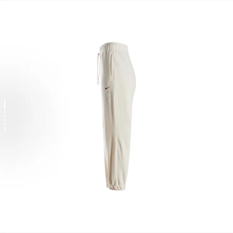 Nike 纯色Logo宽松摇粒绒长款休闲裤 女款 椰奶色FZ6388-113