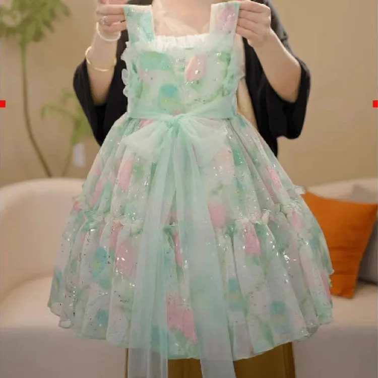 现货女童连衣裙夏季2025新款洋气女孩吊带裙子夏装薄款儿童公主裙