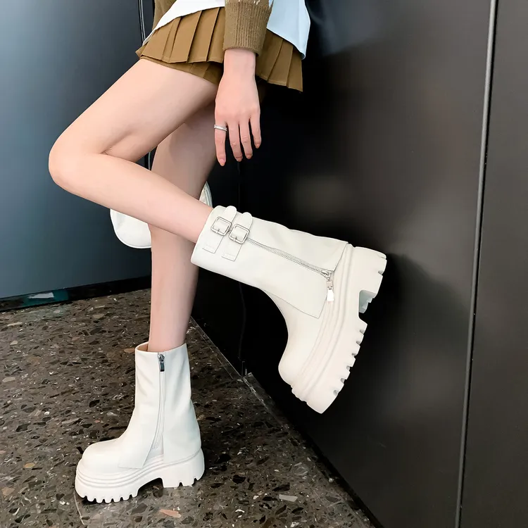 小个子超高跟12cm黑色女靴英伦风马丁靴时尚冬季英伦风高跟女靴